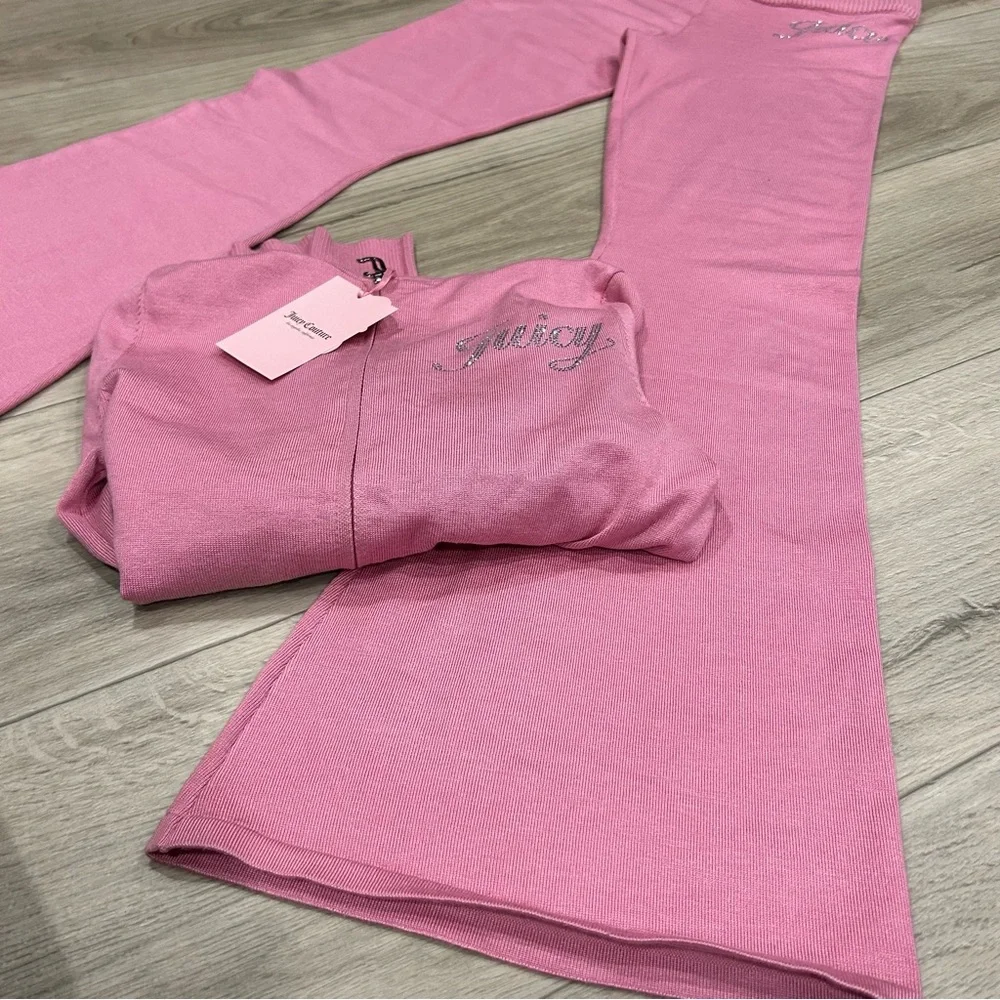Juicy Couture Pink Knitted Tracksuit Set with Rhinestone Detail